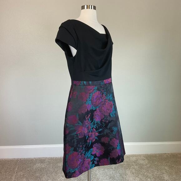 Adrianna Papell Floral Print Fit and Flare Mini Cocktail Dress Black Size 8 - Picture 3 of 12